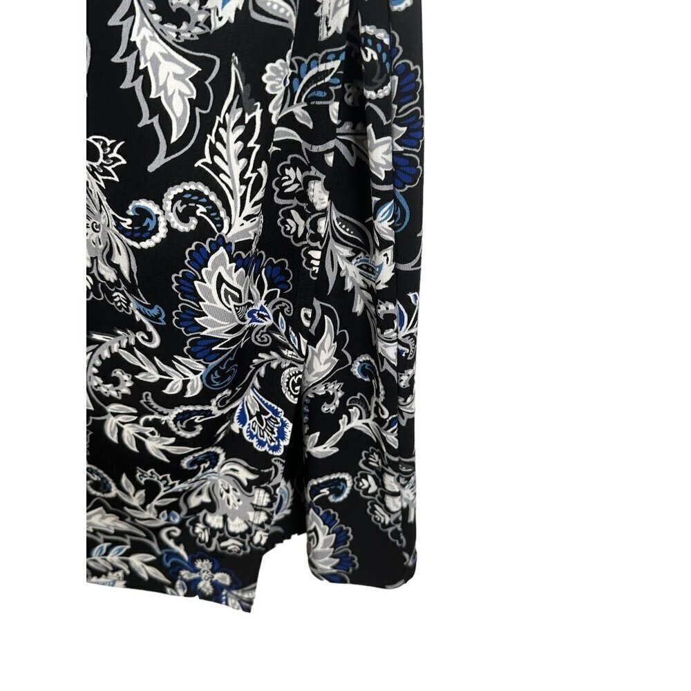 White House Black Market black and‎ blue foral faux wrap dress, size XS - Picture 4 of 7
